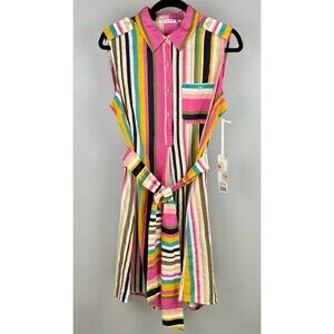 Given Kale Shirt Dress Women’s Size L Multicolor Stripe Mini/Midi Tie Belt- NWT